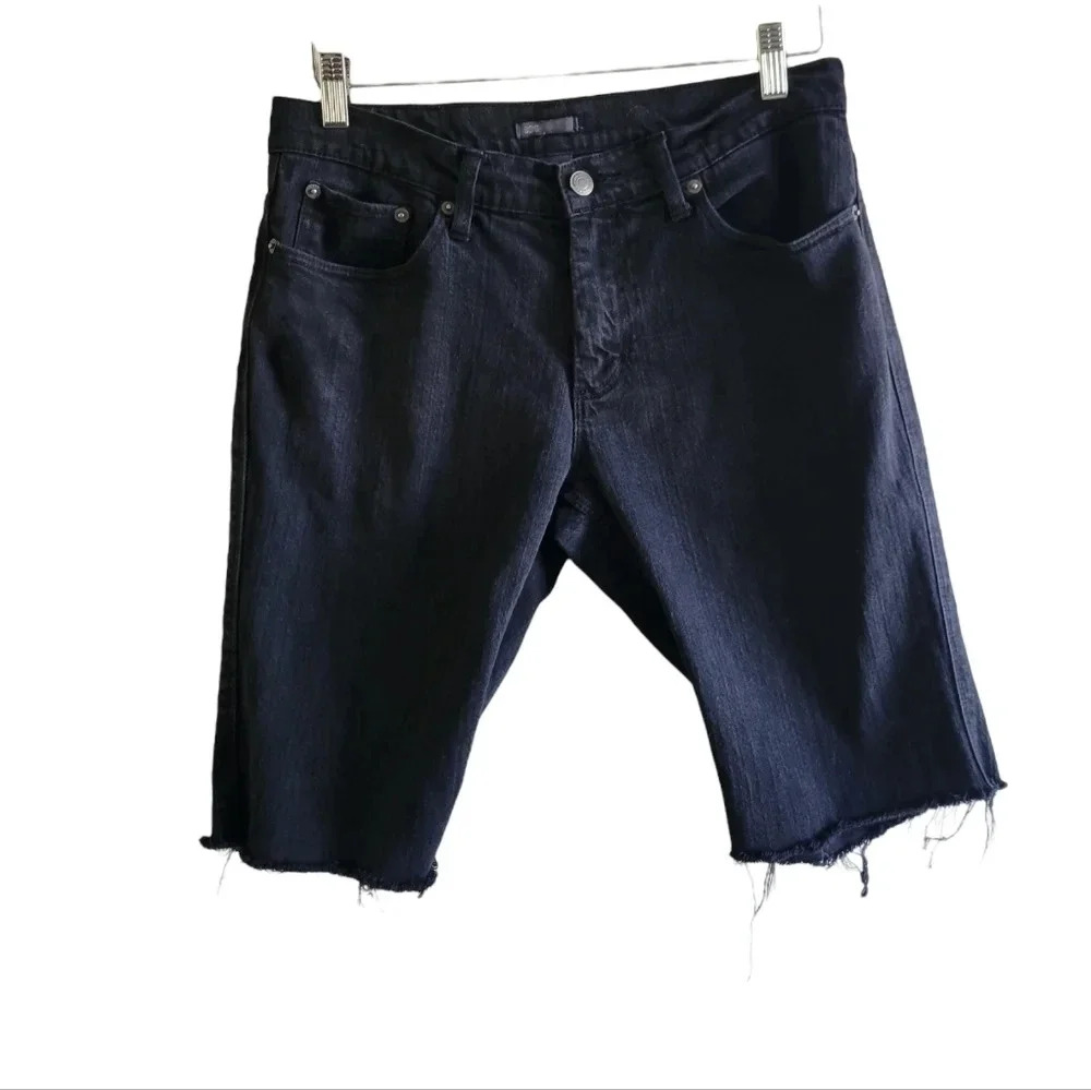 BDG Black Summer Distressed Long Jean Shorts Raw edges.